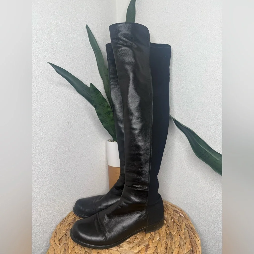 Stuart Weitzman Tall Boot 5050 Black Leather OTK Over-the-Knee Boots Classic